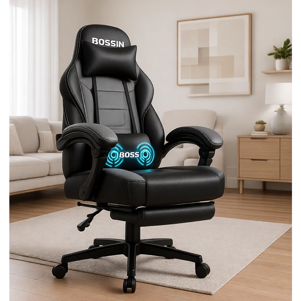 Gaming Chair - Ergonomischer Hochleistungs-Gaming-Stuhl mit Massagefunktion, Fußstütze und