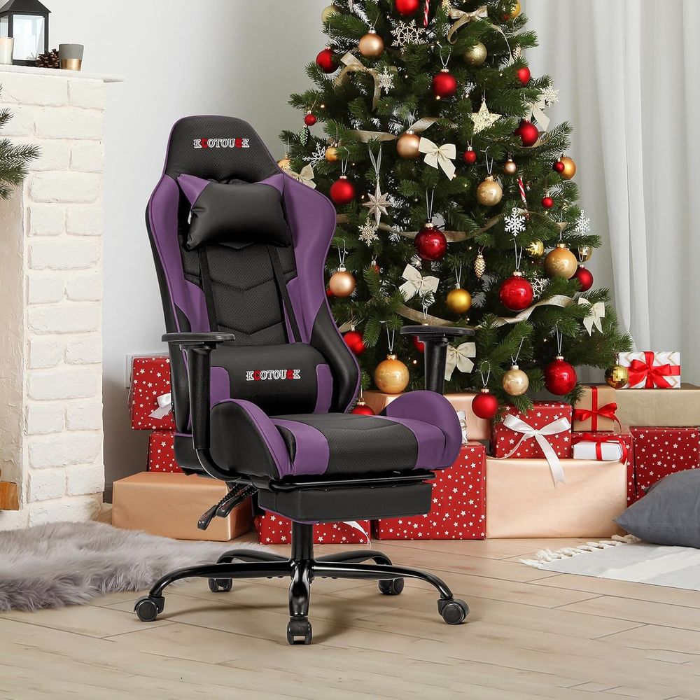 Gaming Chair - Rennstil-Gaming-Stuhl mit Fußstütze, Hochlehner-Schreibtischstuhl, Liegestuhl mit