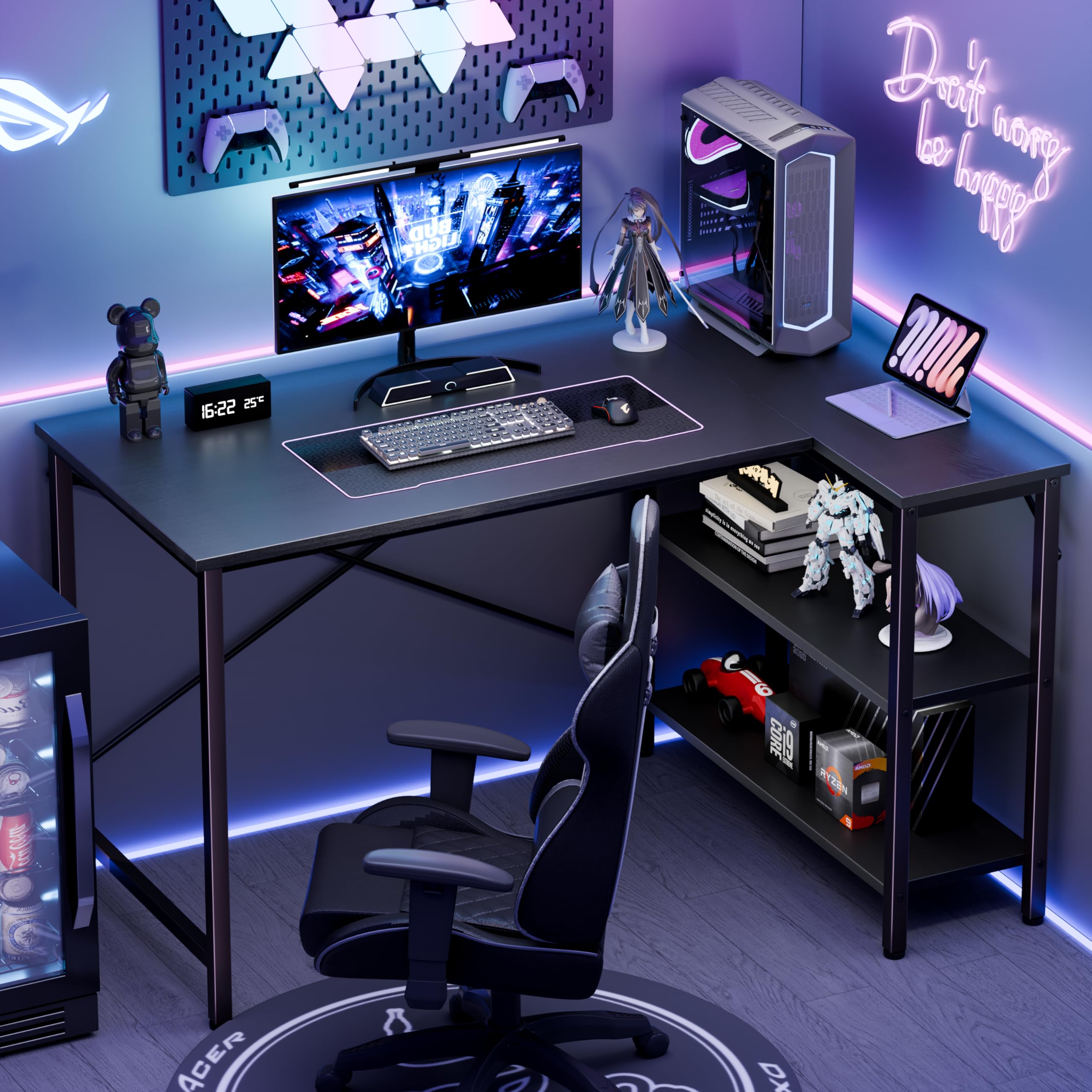 Pc Gaming Center - JHK L-förmiger Schreibtisch, 47-Zoll-Computertisch, Gaming-Möbel, Eckschreibtische,