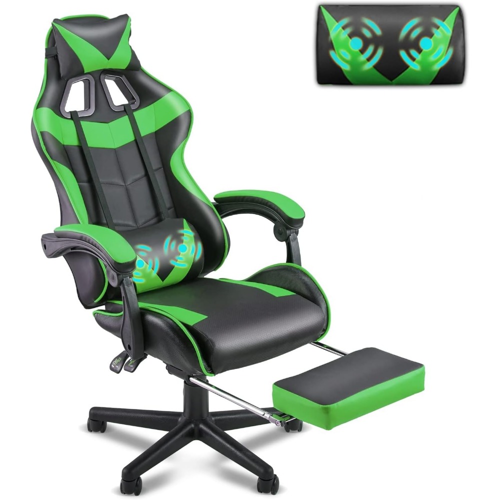 Gaming Chair - Ergonomischer Gaming-Stuhl mit Fußstütze und Lendenwirbelstütze