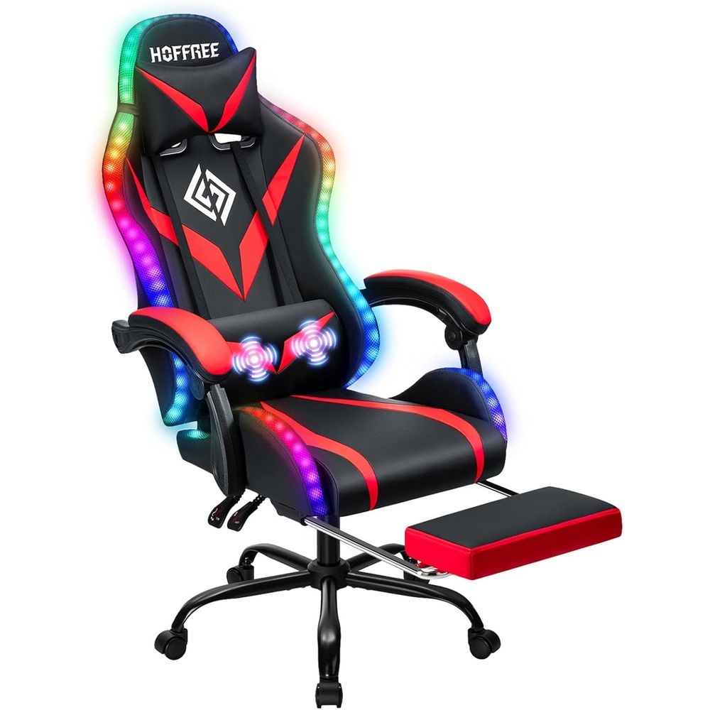 Gaming Chair - Ergonomischer Gaming-Stuhl mit hoher Rückenlehne, Massagefunktion,